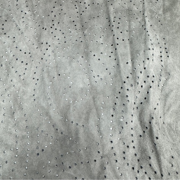 Gray Suede Laser Cut Scarf with Frindge - Picture 2 of 3